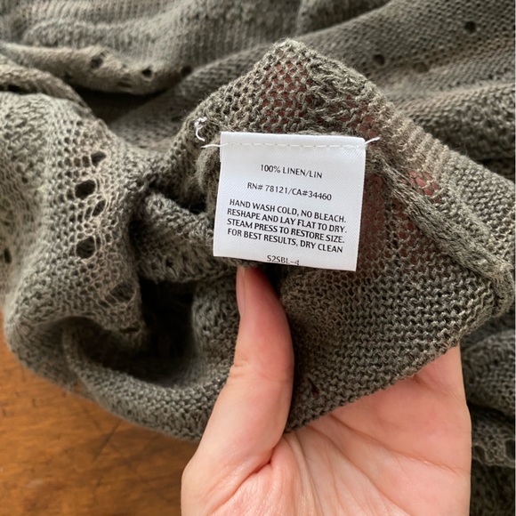 EILEEN FISHER Green Linen Knit Vneck Tshirt sz L - Picture 4 of 5